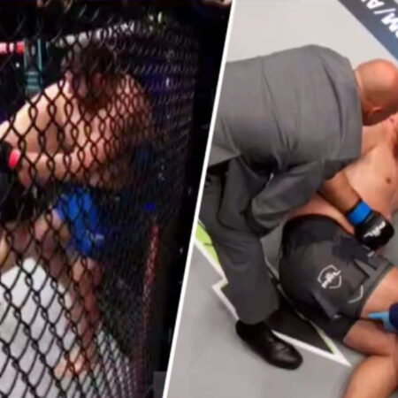 Ужасный удар ниже пояса: экс-тяжеловес UFC Александр Романов эвакуирован на носилках после полуфинального боя PFL